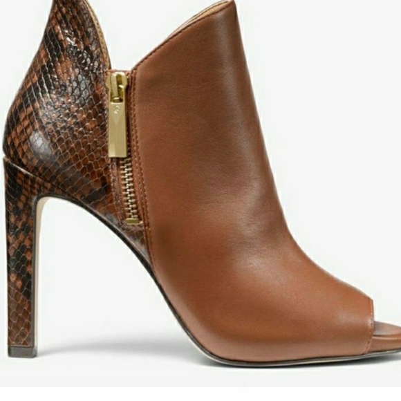 Alane Leather and Python Embossed Open-Toe Ankle B - Picture 2 of 6